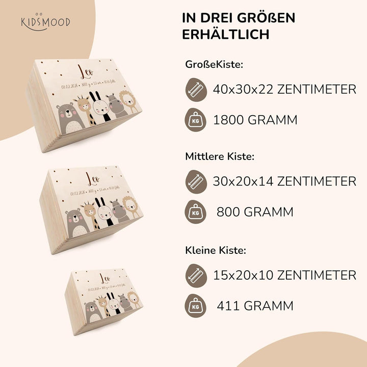 KIDSMOOD - Erinnerungsbox Baby, personalisierte Holzkiste mit Deckel, Ideal zur Aufbewahrung von Eri
