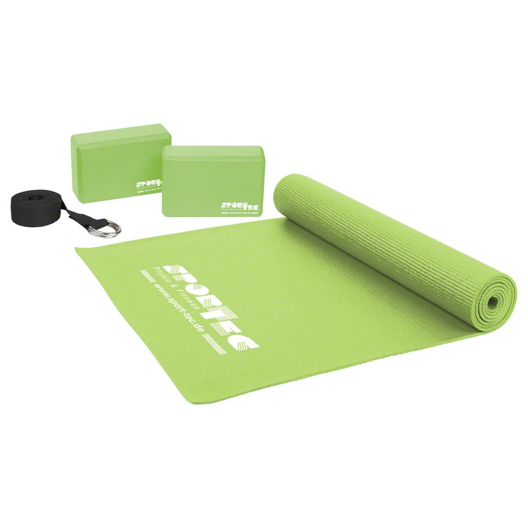 Yoga Starter Set, Matte, Block, Gurt, Pilates, Gymnastik, Fitness, Stretch, Balance, Sport, 4-TLG Gr