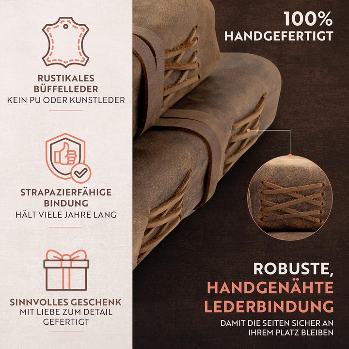 moonster Vintage Leder Notizbuch - 240 Seiten Holzfreies Baumwoll-Büttenpapier - Handgefertigtes Vin