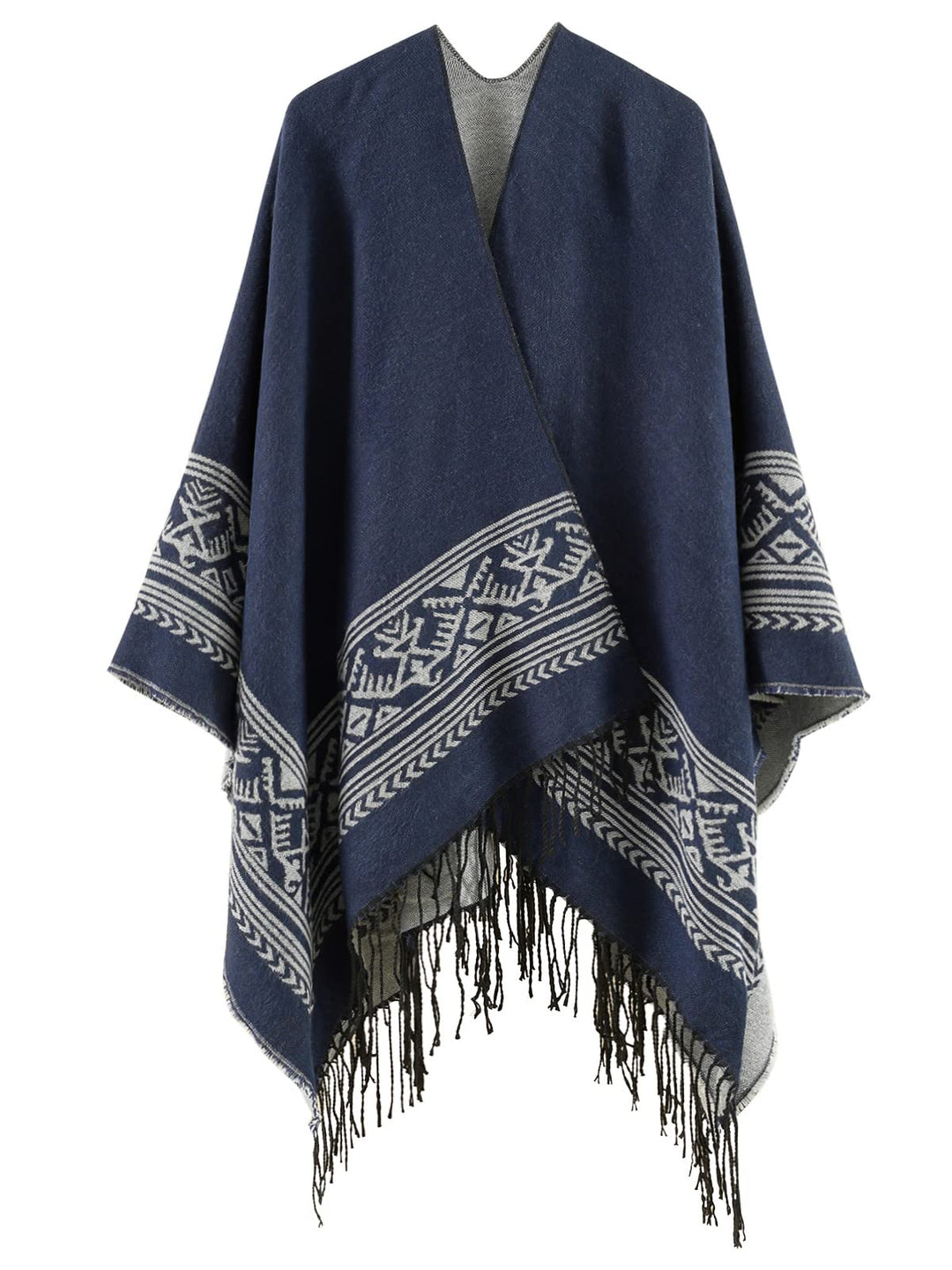 Superora Damen Poncho Cape Umhängetuch Stola Strick-Pullover Karierte Deckenschal Sweatshirt Schal m