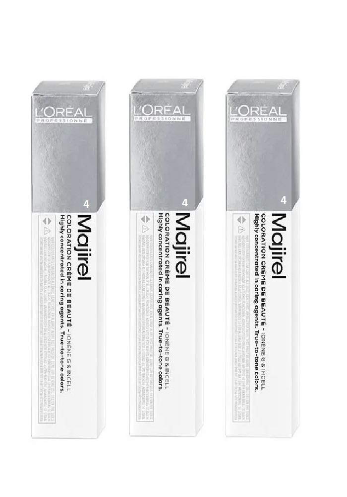3 x Loreal Majirel Cremehaarfarbe 4 Mittelbraun Brown 50 ml (1er Pack), Brown 50 ml (1er Pack)