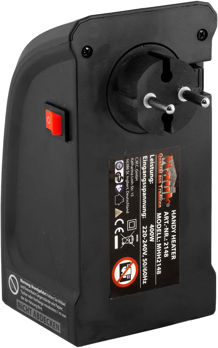 MAUK® Mini Heizlüfter/Handy Heater | Kompakt für Wohnwagen und Wohnmobile | 400 W PTC-Keramik Steckd