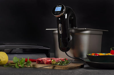 Allpax SVU Sous Vide Garer in Schwarz, für Wasserbäder bis 20 l, gebogenes Design mit LED-Display, z