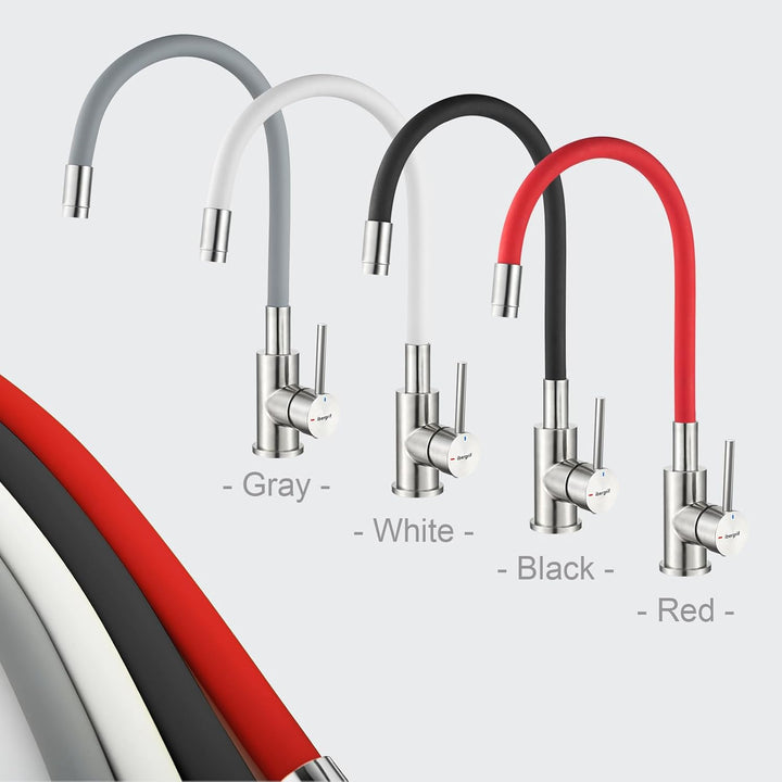 Ibergrif, Einhebel Küchenarmatur, Wasserhahn für Küche mit Schwarz Flexibler Auslauf, Supersteel, Sc