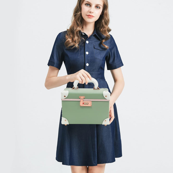 urecity Vintage Leder Kosmetikkoffer mit Spiegel - Hartschale Schminkkoffer für Damen, Reise Make-up