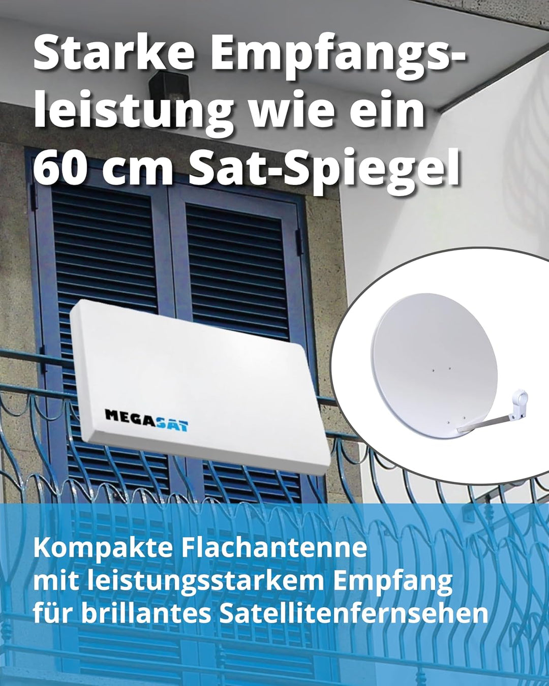 Megasat Flachantenne D2 Profi-Line – Sat-Antenne für 2 Teilnehmer – Weiss | Wechselbares LNB, Instal