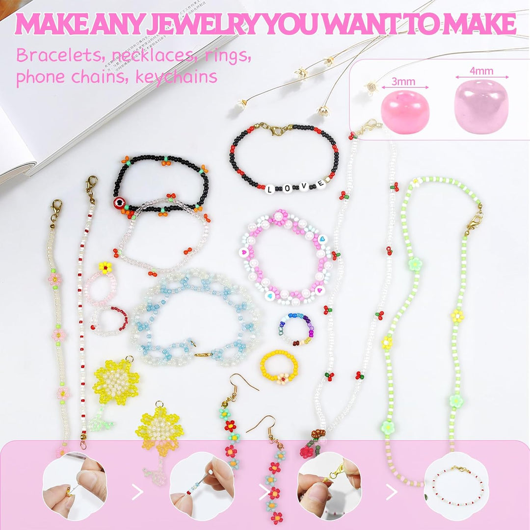 28000PCS 3mm Perlen, zum Auffädeln für Armbänder Selber Machen, Bunte Glasperln Machen Set mit 300 P