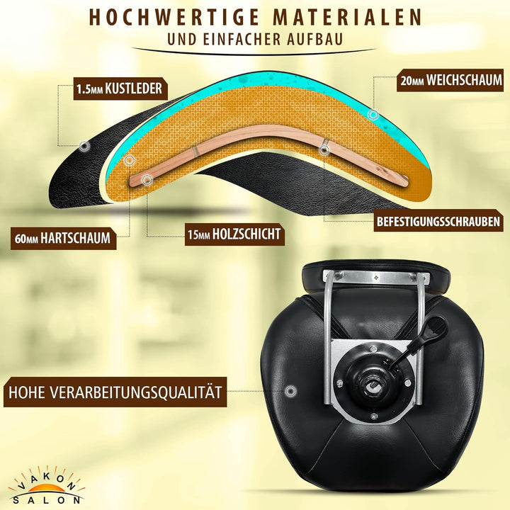 Premium Sattelhocker schwarz mit Bremse und Lehne, Sattelstuhl für Rückenentlastung, Rollhocker höhe