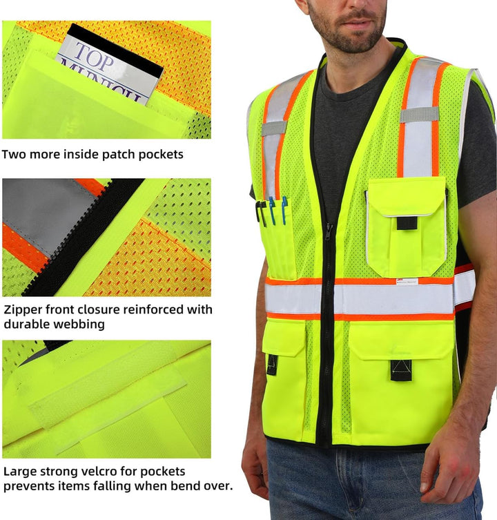 Dib Safety Reflektierende Warnweste mit Netztaschen, Reissverschluss mit 3M-Klebeband. S Gelb, S Gel