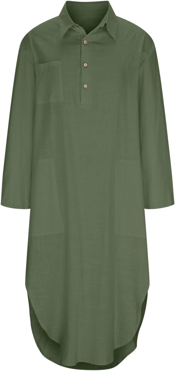 Zeiayuas Sommerkleider Damen Leicht Kaftan Kleid Damen Sommer Baumwolle Langarm Maxi Leinenkleid mit