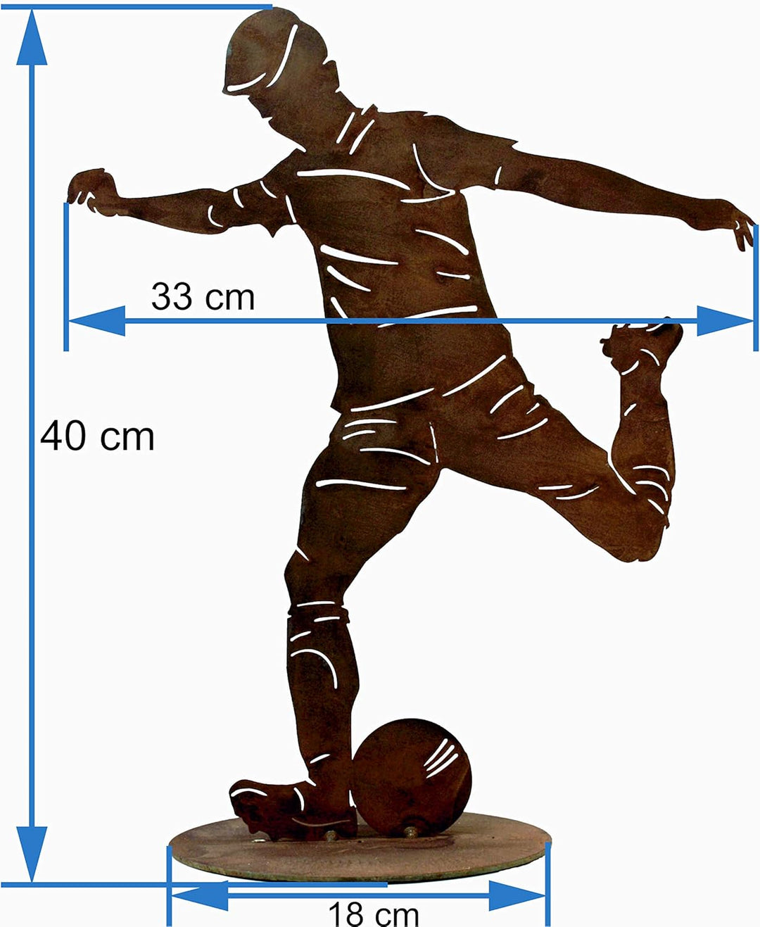 Rostikal Fussball Deko Geburtstag Geschenk 40 cm - Gartendeko Figuren Rost Edelrost Fussballer 40 cm