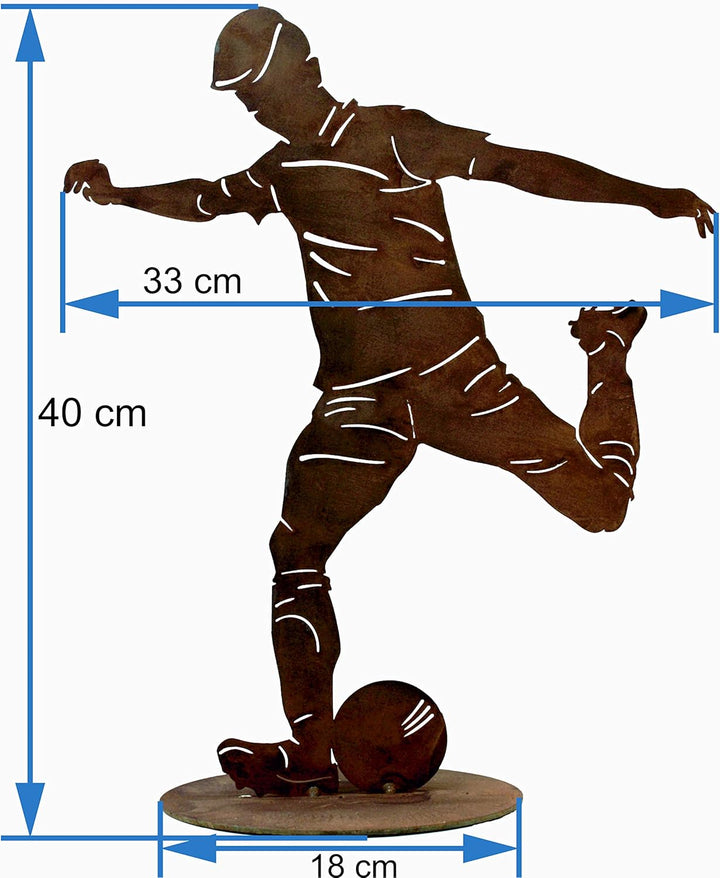 Rostikal Fussball Deko Geburtstag Geschenk 40 cm - Gartendeko Figuren Rost Edelrost Fussballer 40 cm