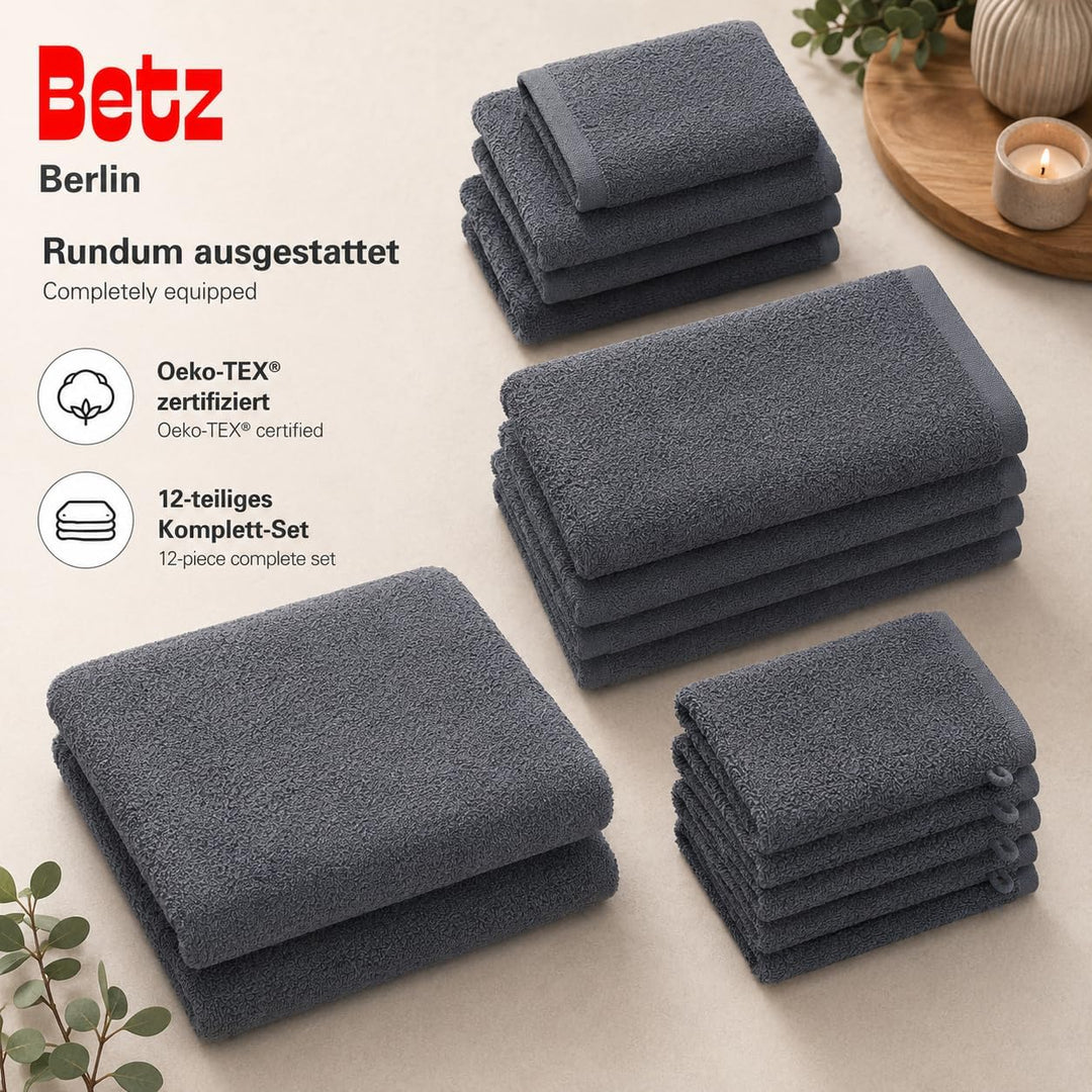 Betz 12 TLG. Handtuch Set Berlin 100% Baumwolle Liegetücher, Handtücher, Gästetücher, Seiftücher und