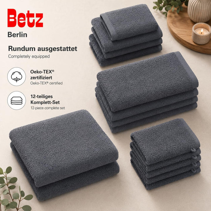 Betz 12 TLG. Handtuch Set Berlin 100% Baumwolle Liegetücher, Handtücher, Gästetücher, Seiftücher und