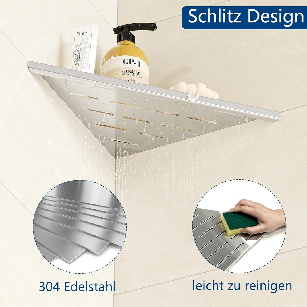 Dusche Eckablage ohne Bohren, 304 Edelstahl Duschregal, Einbau Duschablage an Wand, 2 Stück Badablag