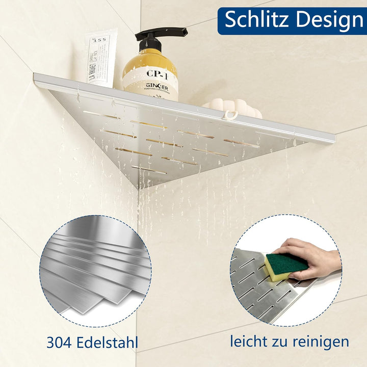 Dusche Eckablage ohne Bohren, 304 Edelstahl Duschregal, Einbau Duschablage an Wand, 2 Stück Badablag