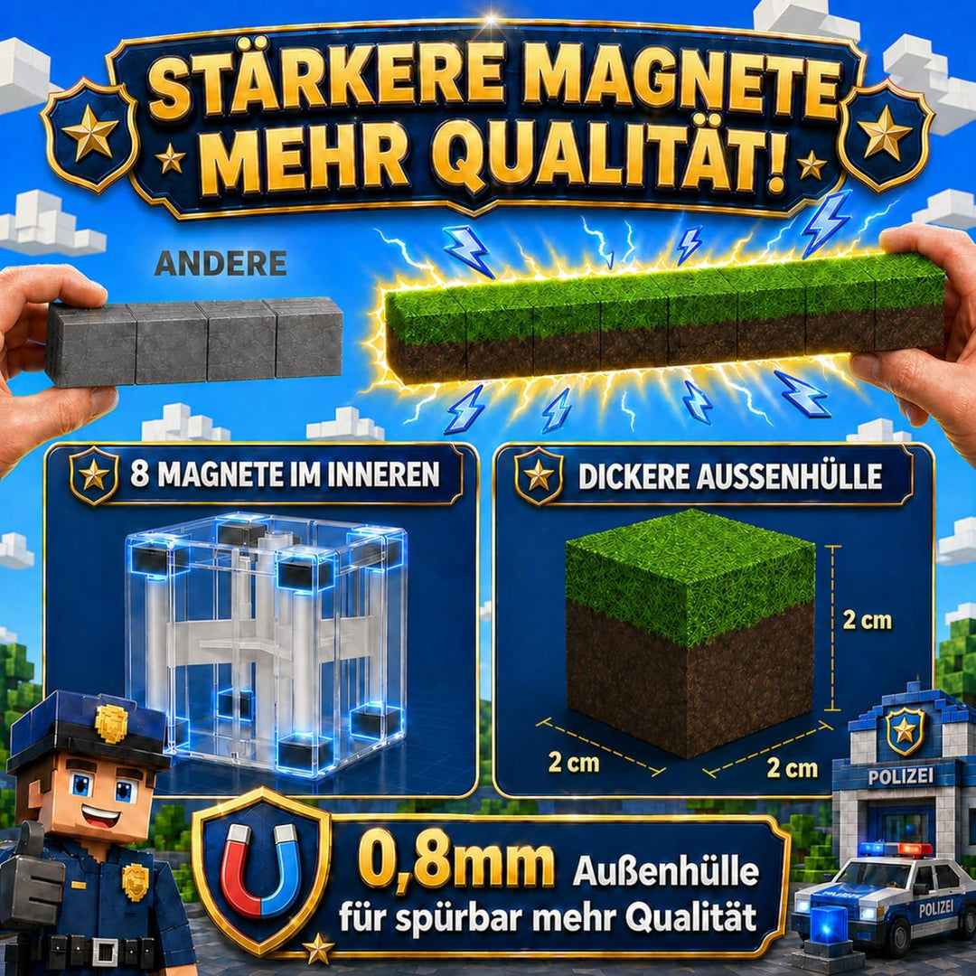 Spiele Kontor Magnetische Bausteine Polizei - 150 Stück Magnetbausteine | Kinderspielzeug für Jungen