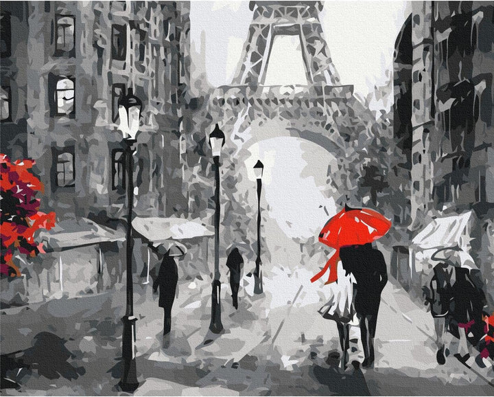 murando - Malen nach Zahlen romantisches Paris 60x40 cm Malset mit Holzrahmen auf Leinwand für Erwac