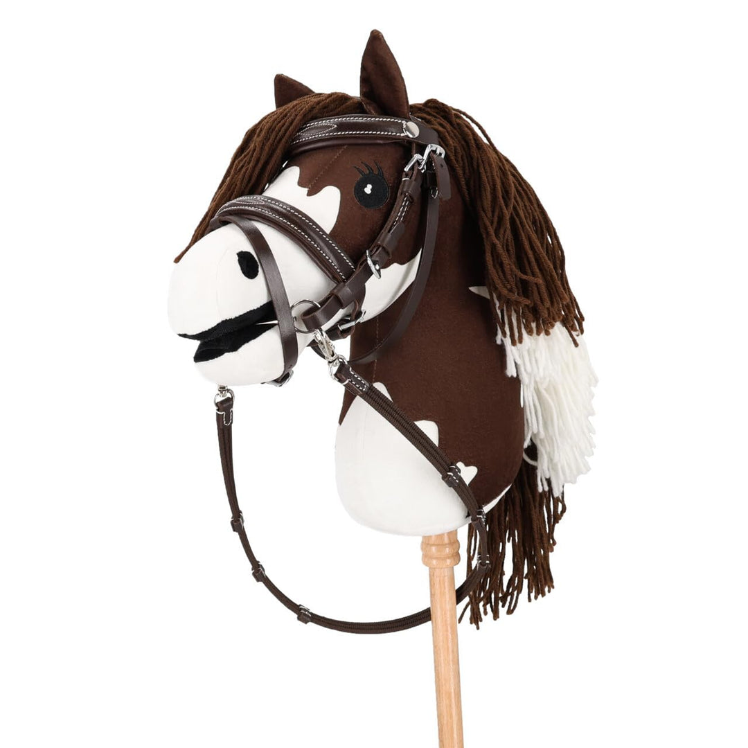 QHP Hobby Horse Trense mit Luxus nähten - passend für HKM Steckenpferde - Dunkelbraun
