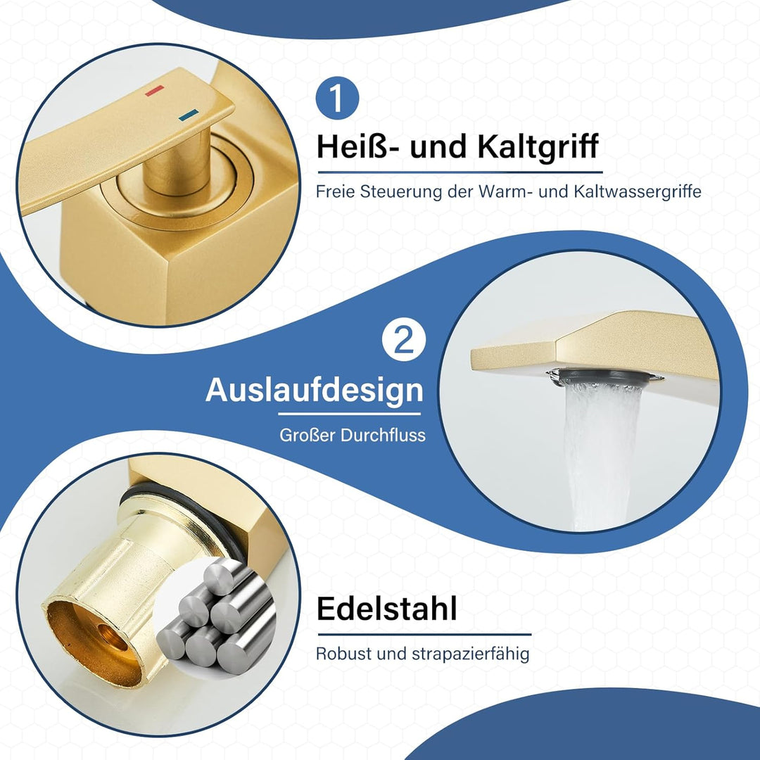 Wasserhahn Bad Waschtischarmatur Mischbatterie Waschbecken Armaturen Messing Badarmatur Matte Gold M