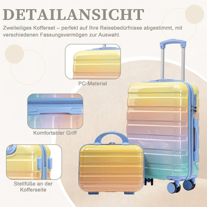 Hartschalen-Koffer Trolley Handgepäck Rollkoffer, Reisekoffer Set mit 4 Rollen, 2er Gepäckset, Blau