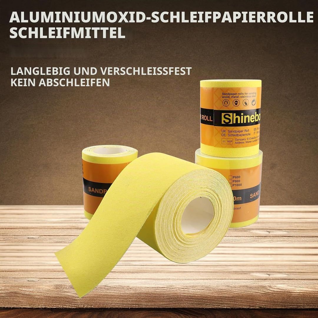 Shineboc Schleifpapier Rolle Gelbe, 93 mm x 10 m Schleifpapier Quarzsand-Trockenschleifpapier für Ha