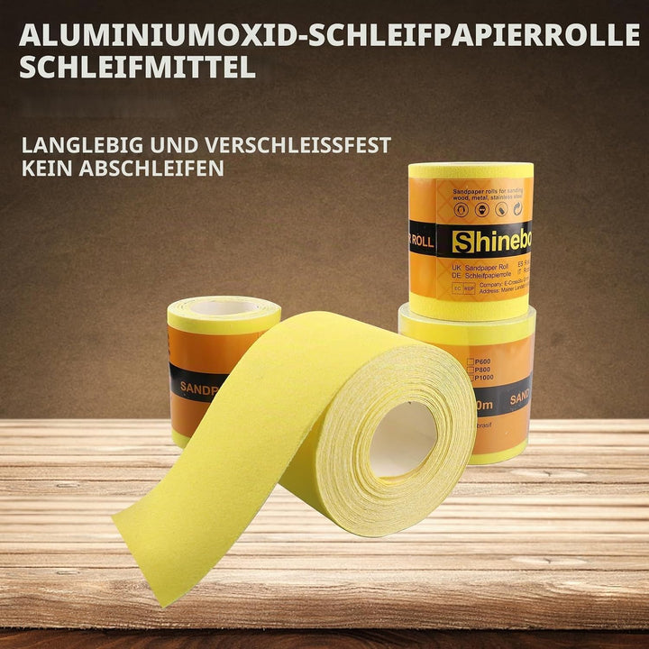 Shineboc Schleifpapier Rolle Gelbe, 93 mm x 10 m Schleifpapier Quarzsand-Trockenschleifpapier für Ha