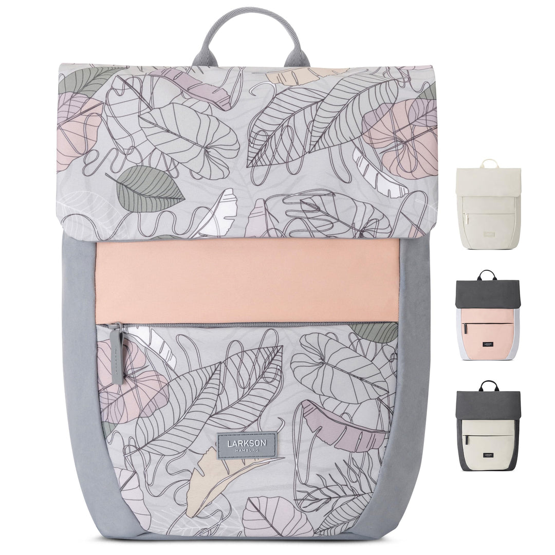 LARKSON Rucksack Damen Klein Muster Blumen - Ronja - Moderner Tagesrucksack mit Laptopfach für Uni B