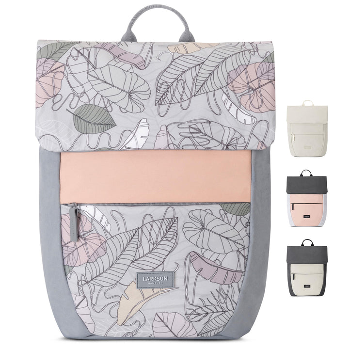 LARKSON Rucksack Damen Klein Muster Blumen - Ronja - Moderner Tagesrucksack mit Laptopfach für Uni B