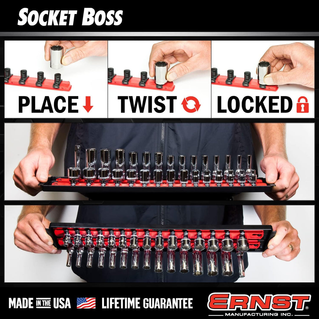 Ernst Manufacturing 8487 Socket Boss, Premium 2-läufig, 1/2"-Antrieb-Steckschlüssel-Organizer, 18 Zo