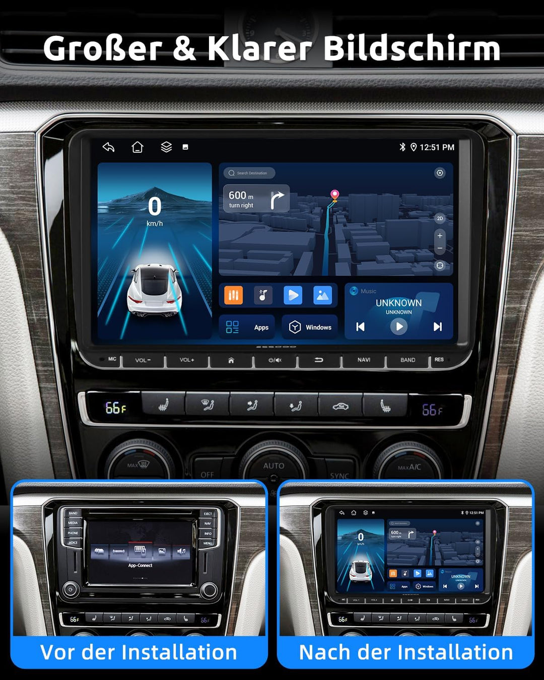 Essgoo Carplay Autoradio 9 Zoll Android 14 Car Stereo 32G Wireless Auto Radio Für VW Golf 5 6 Touran