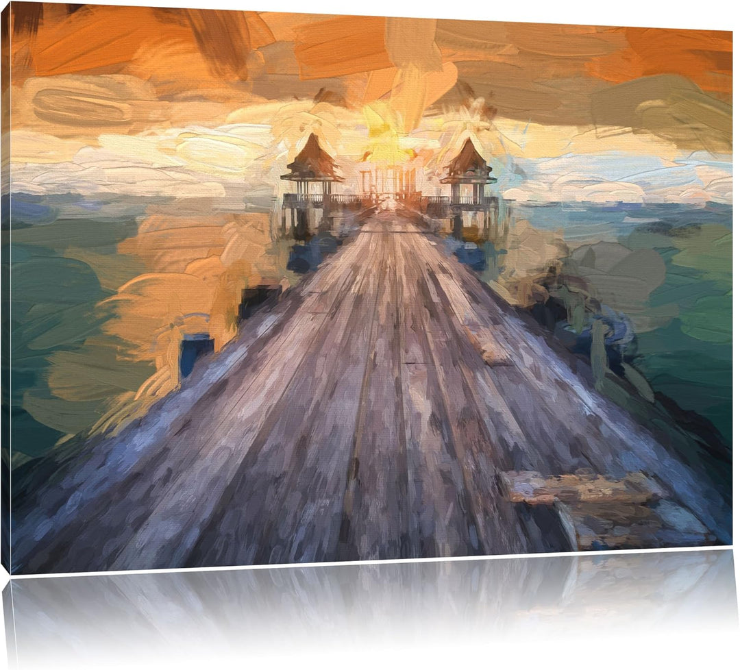 Pixxprint Steg im Sonnenuntergang als Leinwandbild/Grösse: 100x70 cm/Wandbild/Kunstdruck/fertig besp