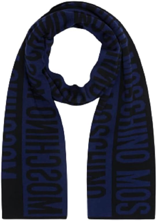 Moschino Schal REVERSE Art.50164 Wolle Logo Bands Schwarz/Blau, mehrfarbig, Einheitsgrösse