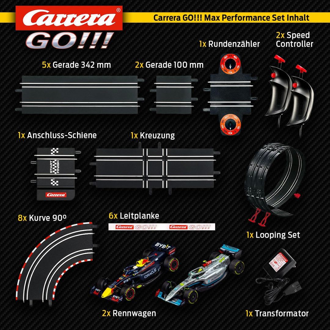 Carrera GO Max Performance Rennstrecken-Set für Erwachsene & Kinder ab 6 Jahren 6.3m Länge Rennbahne