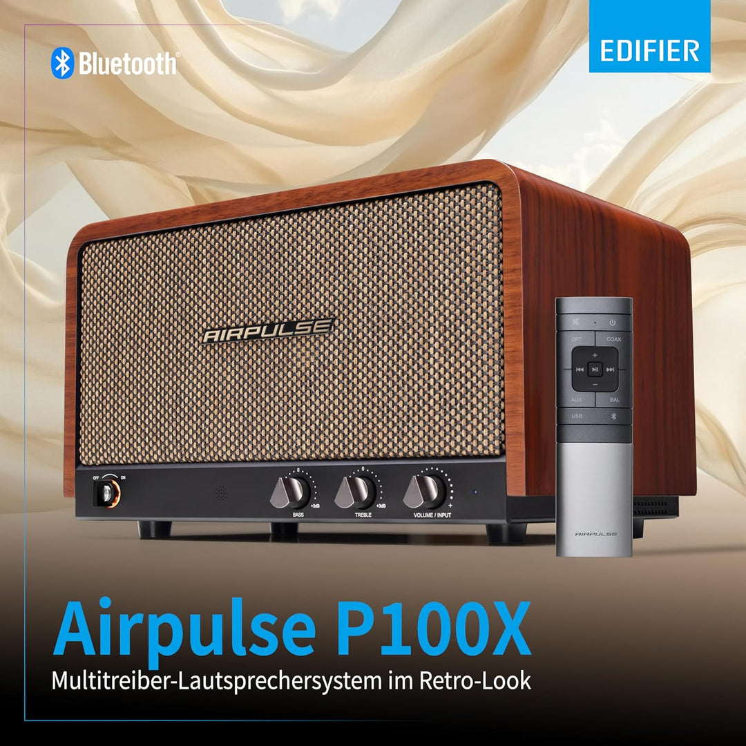 Edifier AIRPULSE P100X - Multitreiber Lautsprechersystem (60W) im Retro-Look mit Bluetooth 5.1 (aptX