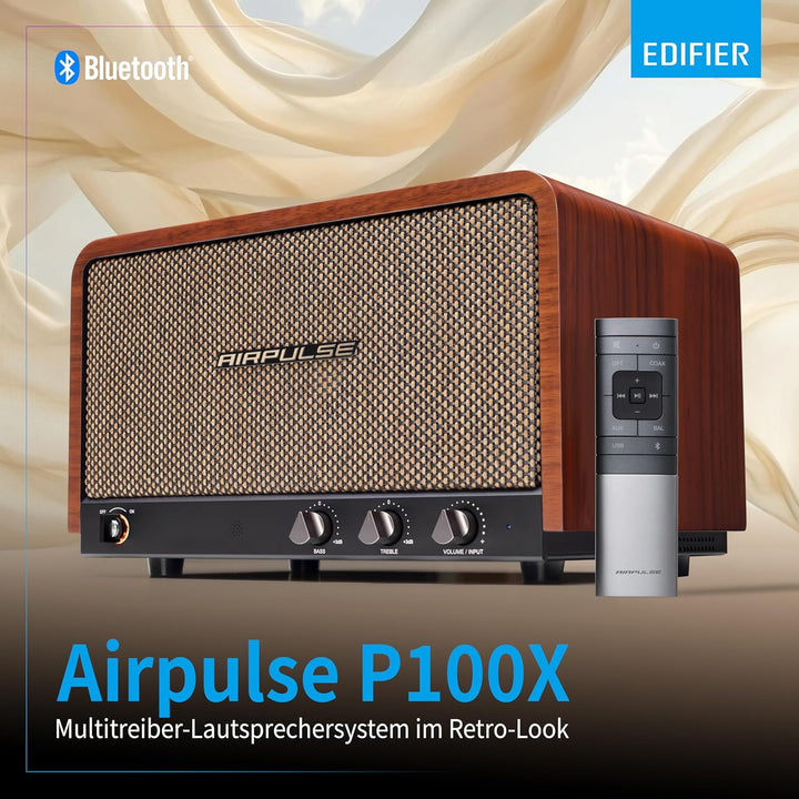 Edifier AIRPULSE P100X - Multitreiber Lautsprechersystem (60W) im Retro-Look mit Bluetooth 5.1 (aptX