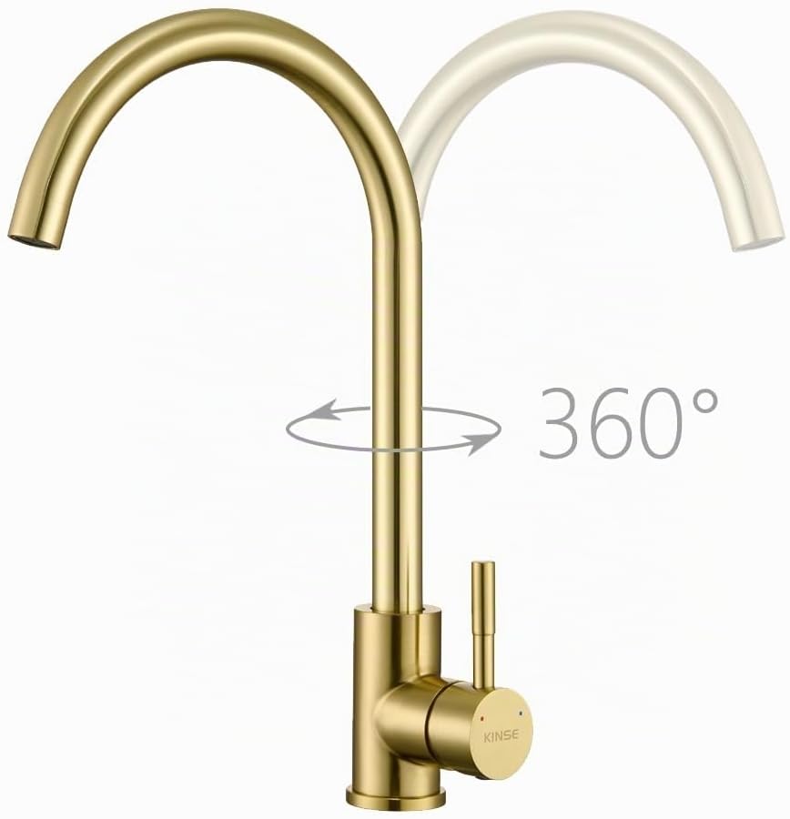 KINSE Einhebel Küchenarmatur Edelstahl | 360° Schwenkbar Spültischarmatur | Hochdruck Wasserhahn Küc