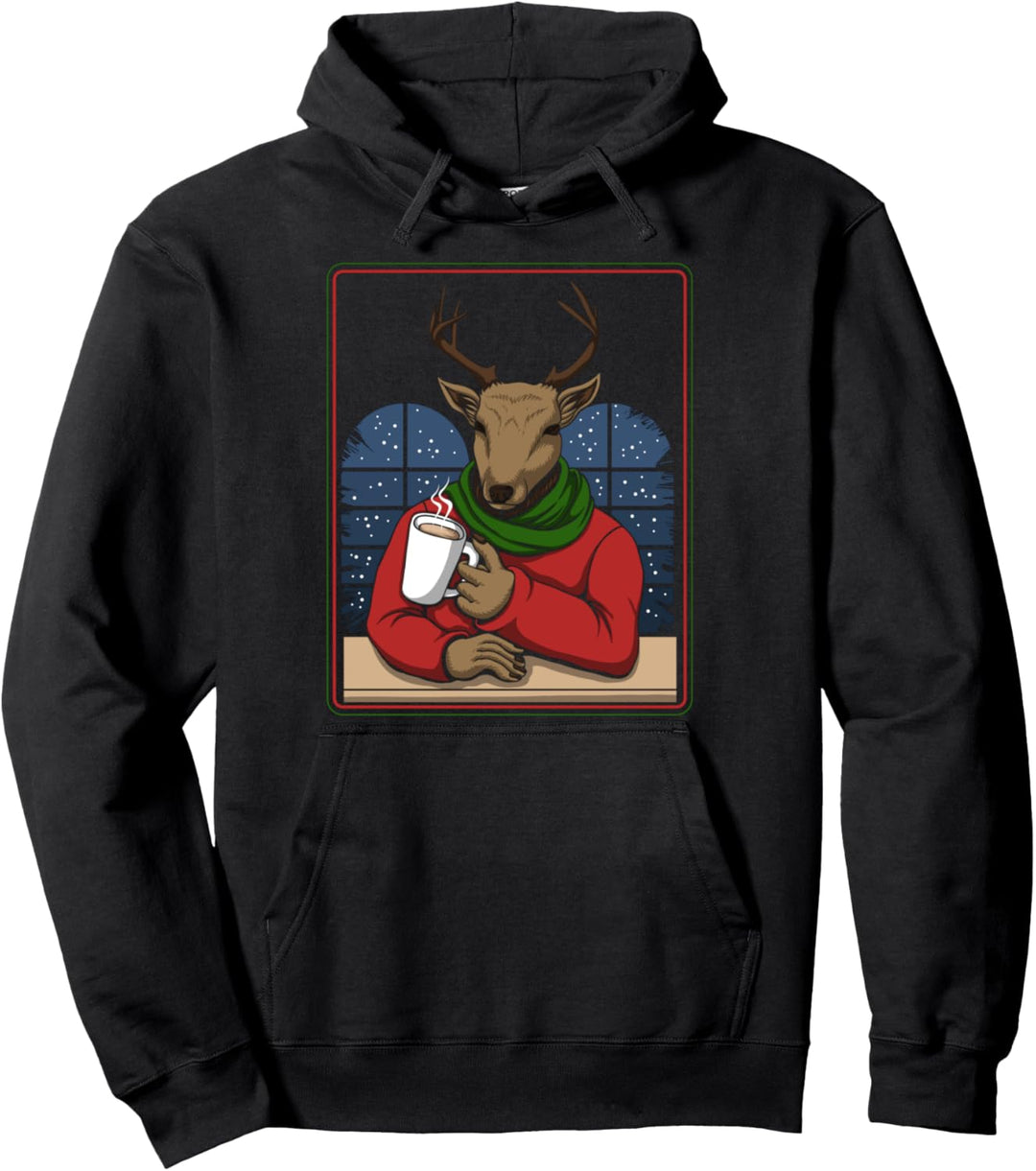 Lustige Weihnachtsbekleidung mit Elch und Tasse, Abend, Urlaub Pullover Hoodie
