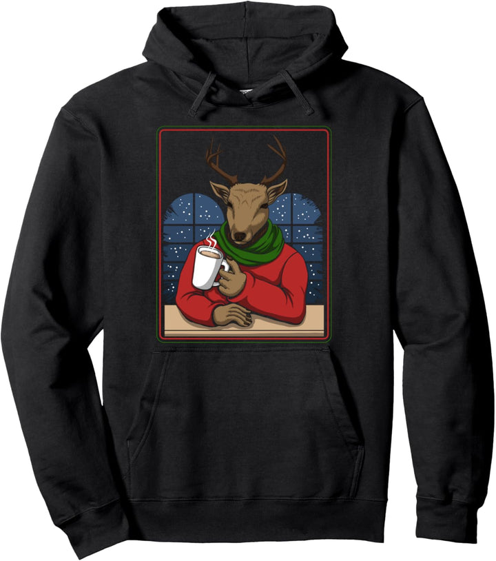 Lustige Weihnachtsbekleidung mit Elch und Tasse, Abend, Urlaub Pullover Hoodie