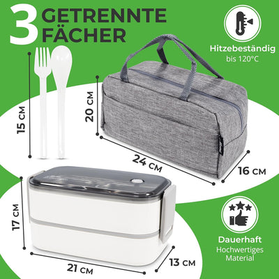 Premium Lunchbox Erwachsene und Kinder inkl. Tragetasche und Besteck Bento box Edelstahl mit Fächern