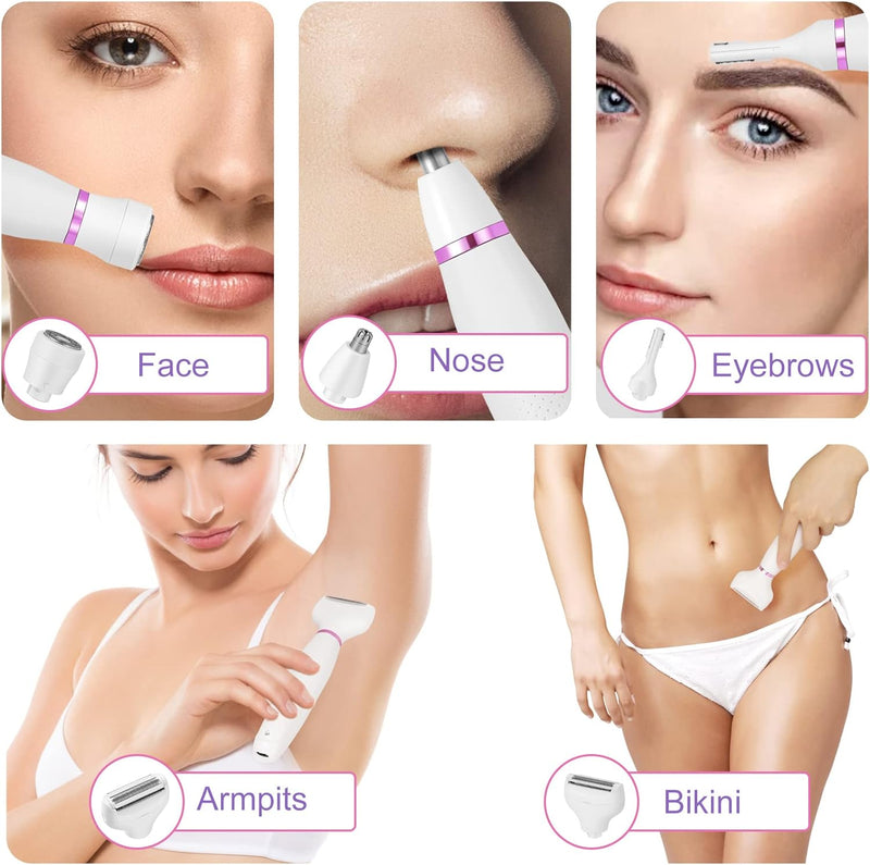 Elektrischer Rasierer für Damen Nass & Trockenrasur,4in1 Damenrasierer Ladyshaver Elektrorasierer, A