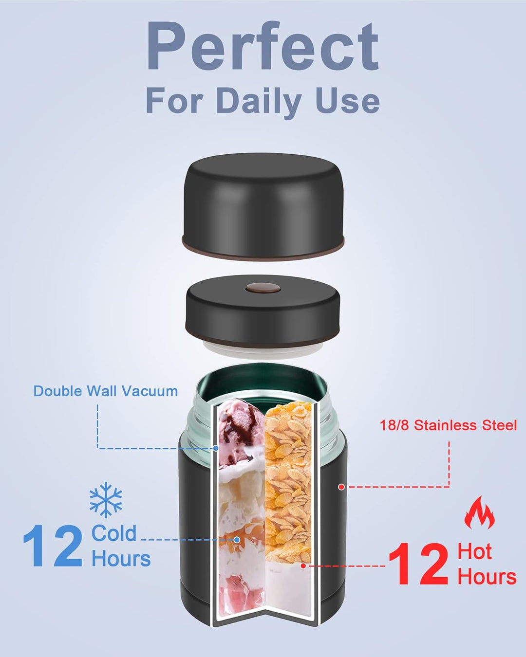 Dreamhigh® Thermobehälter für Essen 800 ml, Edelstahl Warmhaltebehälter Speisegefäss für Essen, Ther