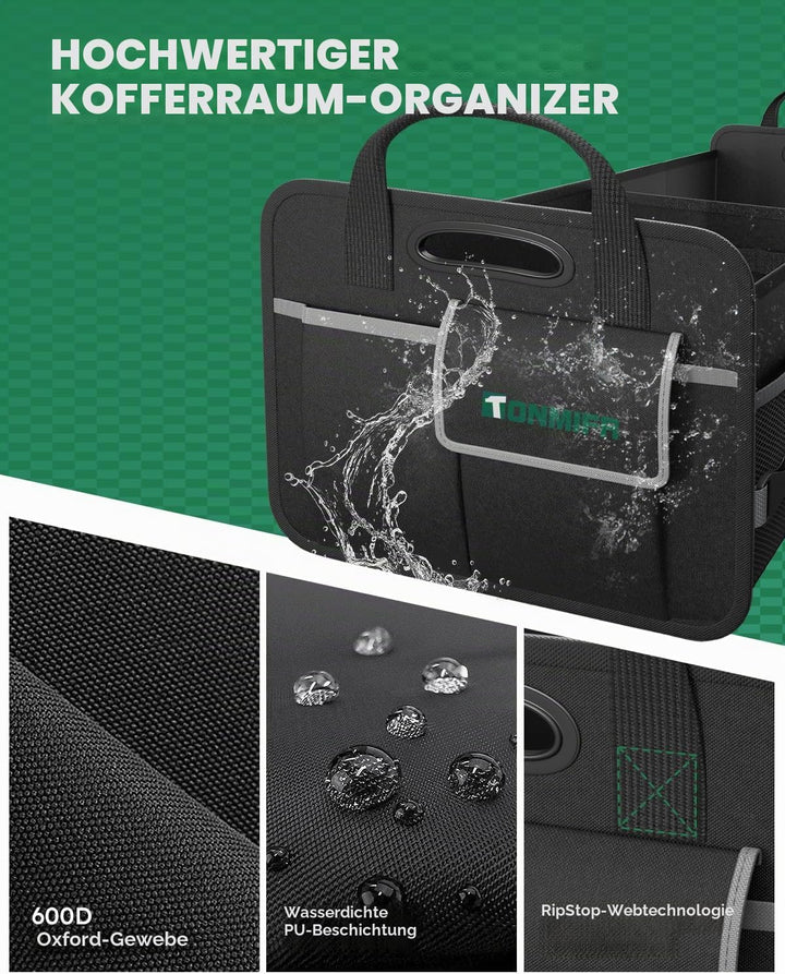 Kofferraum-Organizer mit 2 Fächern, strapazierfähig, 600D Oxford, zusammenklappbar, mit reflektieren