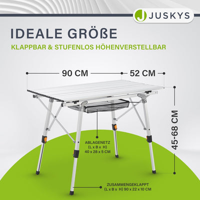 Juskys Campingtisch Picco - Aluminium Tisch 90 x 52 cm leicht, klappbar, höhenverstellbar - Camping,