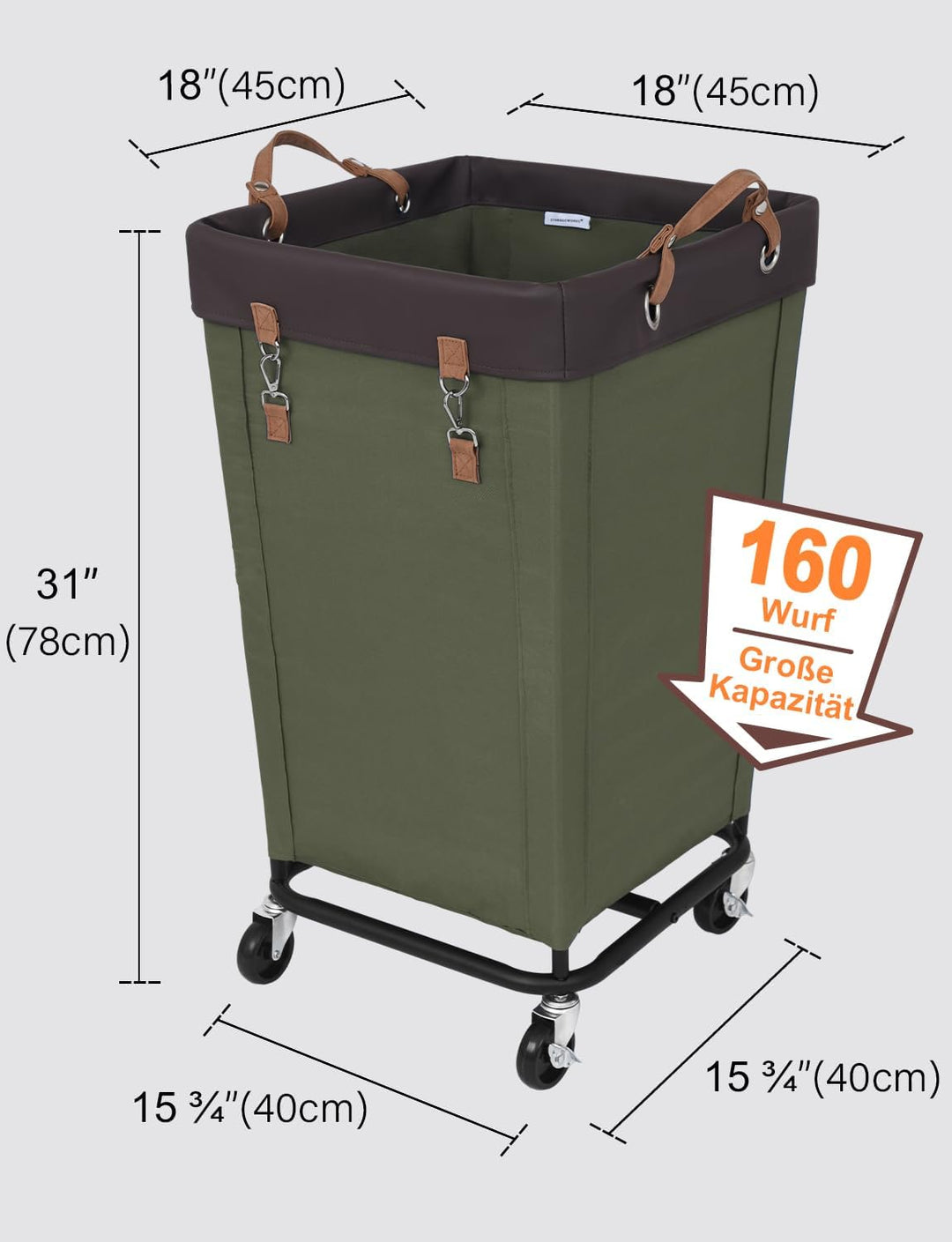 StorageWorks 160 L Wäschesammler mit Rädern, grosser Wäschekorb mit Rollen für Wäsche, Wäschewagen m
