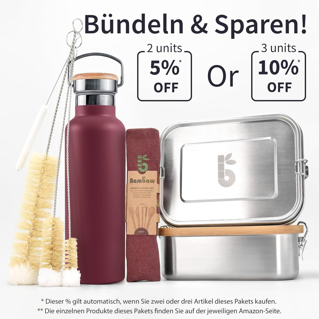 Bambaw Thermosflasche 500ml, Trinkflasche Rot, Edelstahl Trinkflasche, Flasche 500ml, Fahrrad Thermo