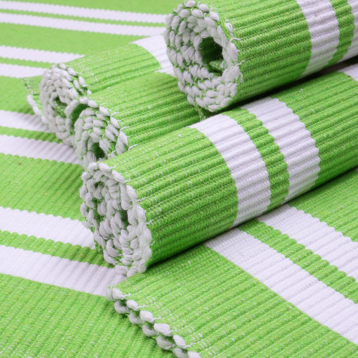 Encasa XO Platzsets Esstisch Set von 6 | Franca Lime Stripes | Fein gerippte Baumwoll-Tischunterlage