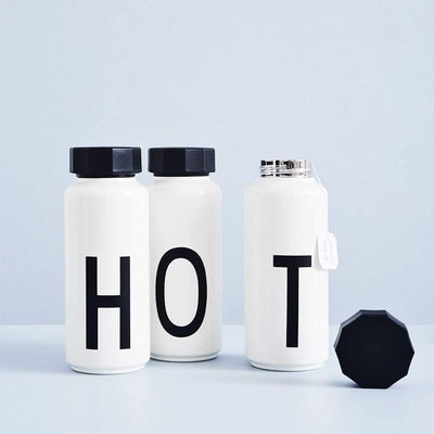 Design Letters Persönliche Edelstahl Trinkflasche Weiss (H) |500 ml| Kohlensäure geeignet BPA-Frei T