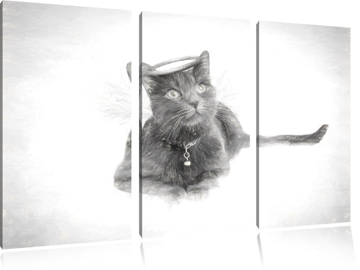 Pixxprint Katzen-Engel im Himmel/Format: 3-Teiler (120x80cm) cm/Leinwandbild fertig bespannt Wandbil