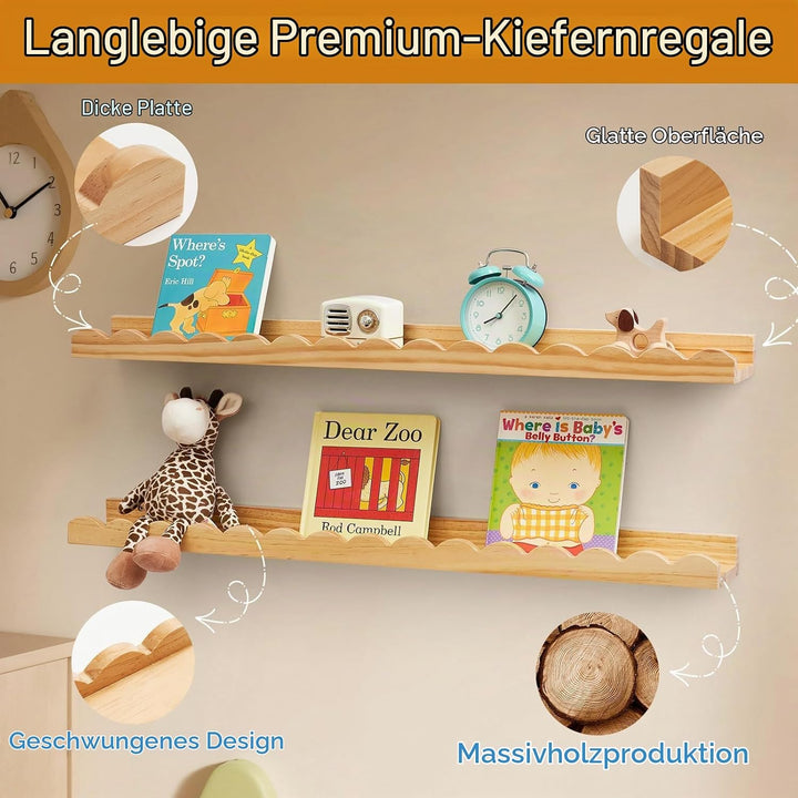 Gieanoo Schwebendes Regal, überbackene Bücherregal Wand Satz von 2 Natürlichen Massiven Kiefer Holz